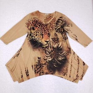 Cactus Leopard Print Tunic Top Large Made In USA Y2K Boho Indie Sleaze‎ Retro